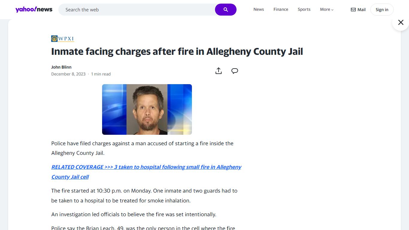 Inmate facing charges after fire in Allegheny County Jail - Yahoo News